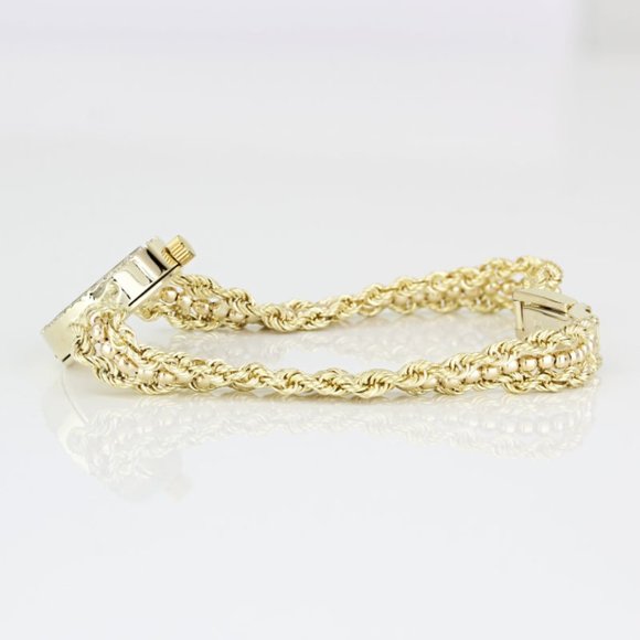 Vintage 14K Yellow Gold & Diamond Bulova Ladies Rope & Bead Bracelet Watch - Picture 3 of 9